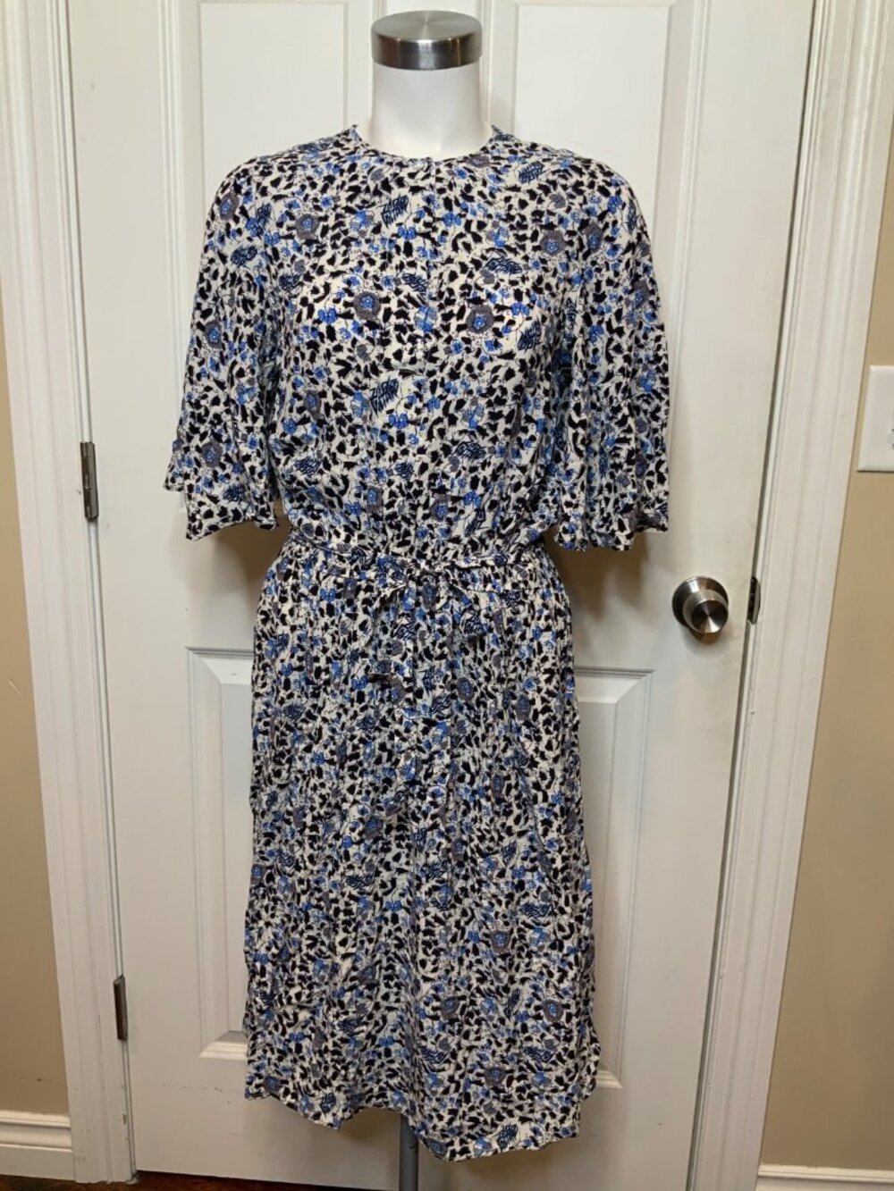 Zadig & Voltaire Blue White Flowers Block Rhone Soft Dress, Size M